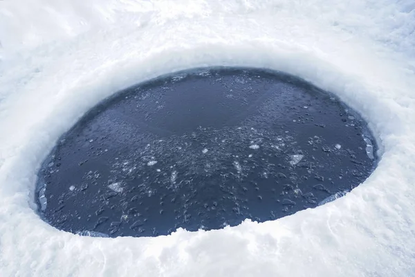 round Ice hole and icy stairs