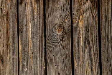 Dikey çizgili tahta paneller. Yaşlanmış ve köhne hava şartlarında dövülmüş odun. Metin için alanı olan doğal doku ve ahşap arkaplan
