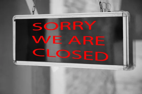 Sorry Closed Inscription Signboard Glass Door Cafe Shop Quarantine Mode — Stock Photo, Image