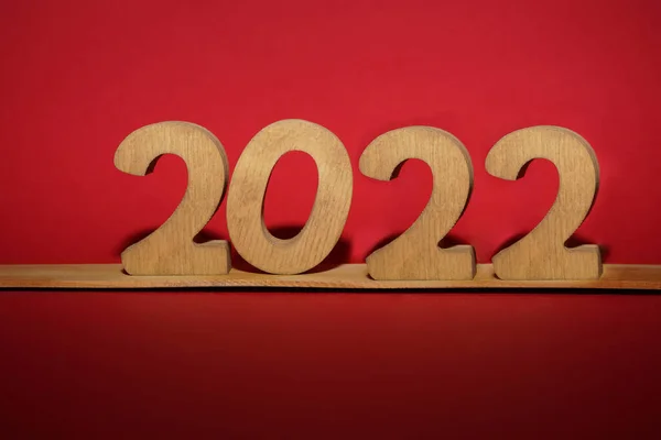 2022 Blocchi Legno Sfondo Rosso Risoluzione Strategia Soluzione Obiettivo Business — Foto Stock