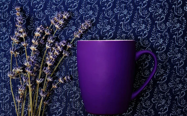 Aromatiskt Örtte Torkat Lavendelgräs Violett Kopp Mönster Bakgrund — Stockfoto