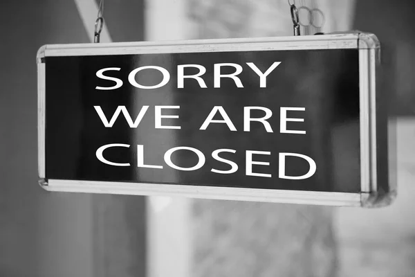 Sorry Closed Inscription Signboard Glass Door Cafe Shop Quarantine Mode — Stock Photo, Image