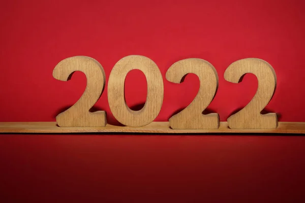 2022 Blocchi Legno Sfondo Rosso Risoluzione Strategia Soluzione Obiettivo Business — Foto Stock
