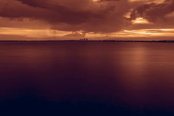 Thermal Power Plant Setting Sun Industrial Landscape — Stock Photo, Image