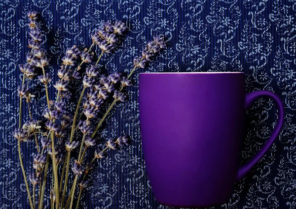 Aromatiskt Örtte Torkat Lavendelgräs Violett Kopp Mönster Bakgrund — Stockfoto