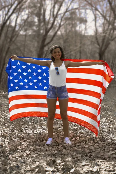 African American Woman Standing American Flag Hands Black Lives Matter — Stock Photo, Image