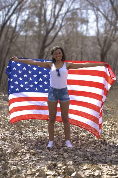 African American Woman Standing American Flag Hands Black Lives Matter — Stock Photo, Image