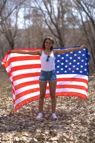 African American Woman Standing American Flag Hands Black Lives Matter — Stock Photo, Image