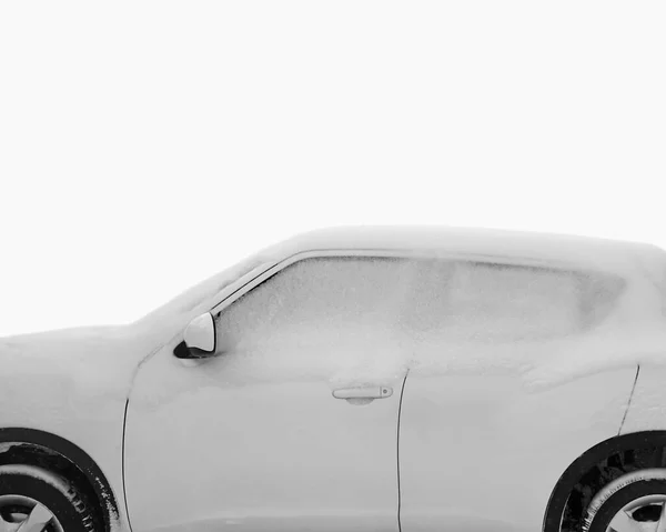 Vitre Côté Voiture Gelée Dans Neige Fond Verre Voiture Gelée — Photo