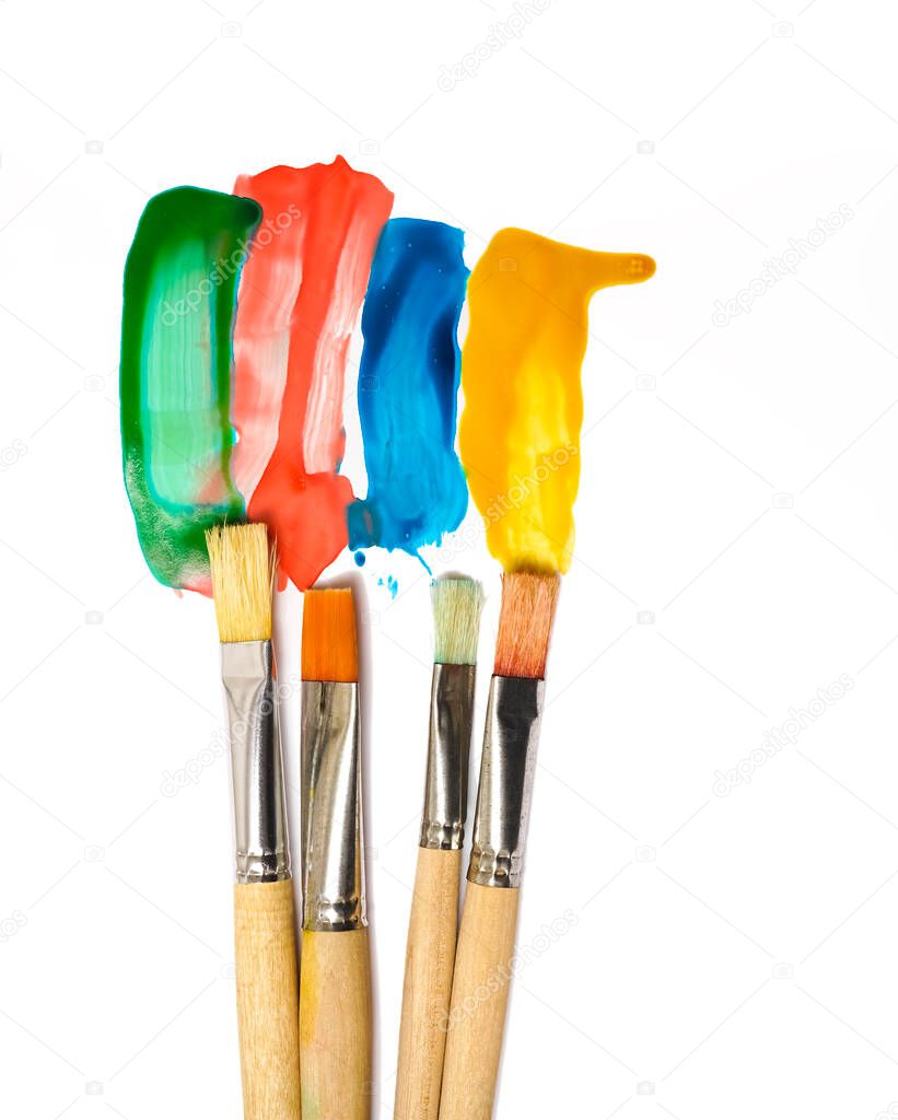 Paint strokes with brush isolated on white paper background. art work.
