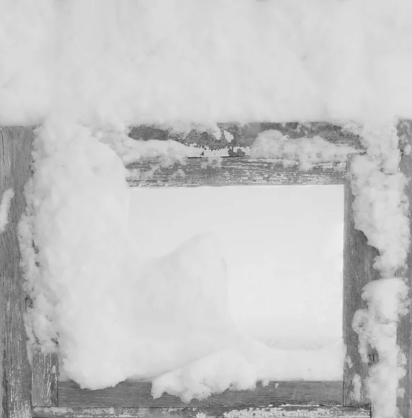 Cadre Fenêtre Bois Gelé Joyeux Noël Heureux Fond Nouvelle Année — Photo