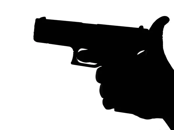 Pistola Mano Masculina Aislada Sobre Fondo Blanco Silueta Pistola Negra —  Fotos de Stock