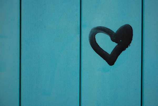 Чорне Серце Дерев Яній Стіні Блакитні Дошки Щасливий День Валентинів — стокове фото
