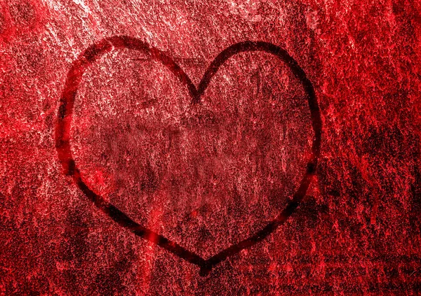 One Heart Painted Dirty Glass Background Window Backdrop 14Th February — Stock Photo, Image