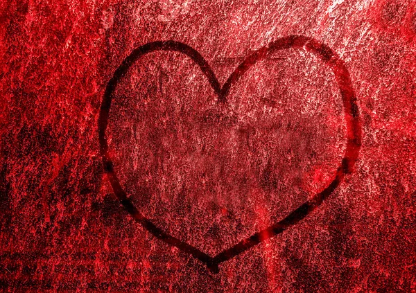 One Heart Painted Dirty Glass Background Window Backdrop 14Th February — Stock Photo, Image