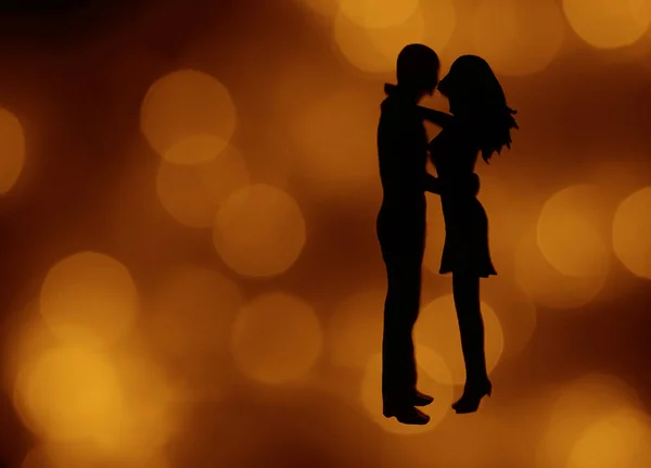 Silhouette Romantic Lovers Pasangan Dengan Latar Belakang Kota Malam Latar — Stok Foto