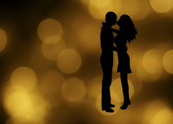 Silhouette Romantic Lovers Pasangan Dengan Latar Belakang Kota Malam Latar — Stok Foto