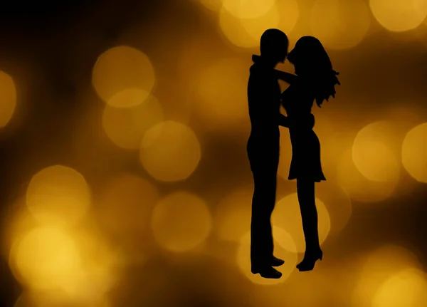 Silhouette Romantic Lovers Couple Background Night City Bokeh Backdrop Concept — Stock Photo, Image