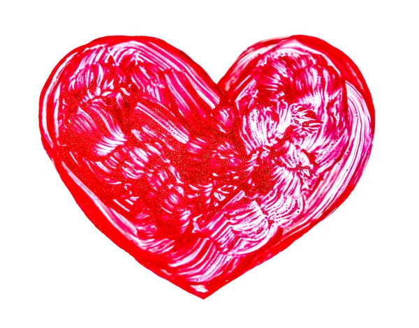 Painting Big Red Heart Isolated White Backgroundround Happy Valentines Day — Stock Photo, Image