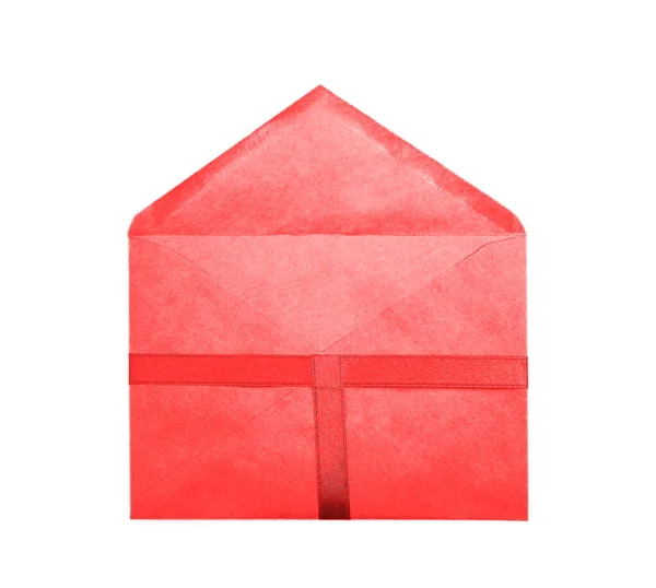 Envelope Aberto Com Fita Vermelha Convite Casamento Papel Artesanal Vermelho — Fotografia de Stock