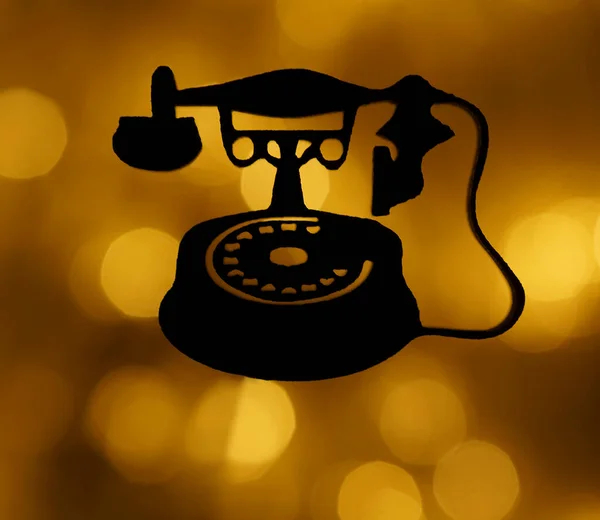 Silhouette Old Telephone Front Blurred Bokeh Background Night Scene — Stock Photo, Image