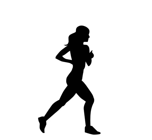 black Silhouette of sporty running woman. isolated on white background.  illustration.