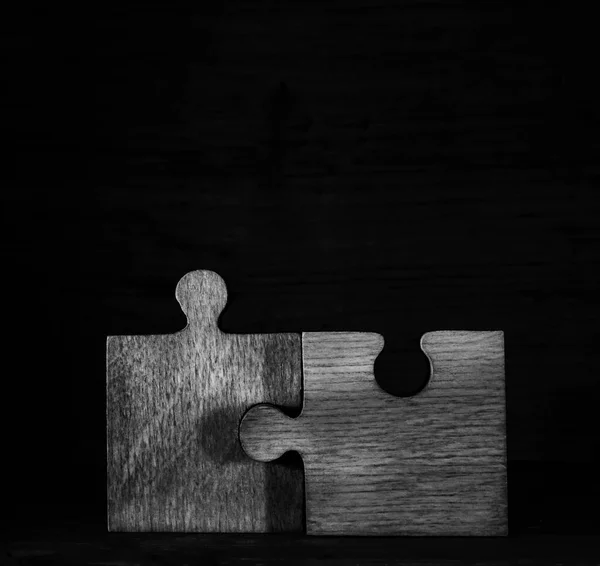 Two Wooden Puzzles Isolated Black Background — Stock Photo, Image