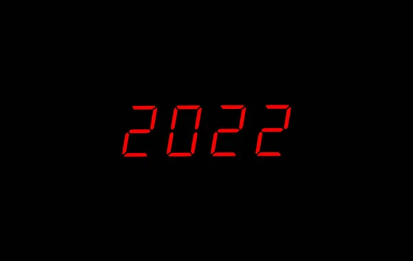 屏幕上的电子报警时钟 2022数字在黑色屏幕上 关于2022年新年快乐和圣诞节快乐的想法 红色数字 — 图库照片