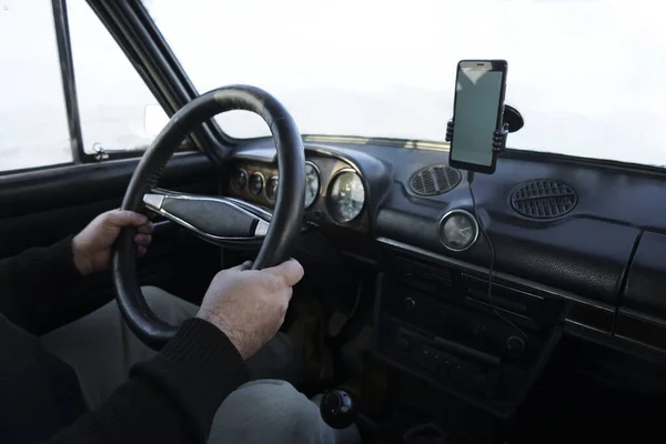 Kaart Smartphone Van Auto Dashboard Mobiele Telefoon Met Gps Glonass — Stockfoto