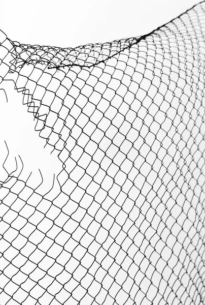 damage wire mesh on white background. Mesh netting with hole isolated on white background