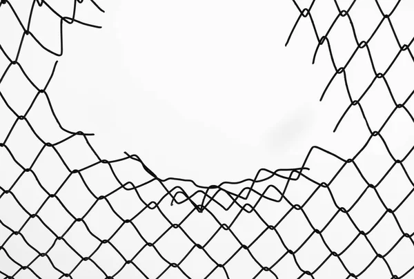 Damage Wire Mesh White Background Mesh Netting Hole Isolated White — Stock Photo, Image