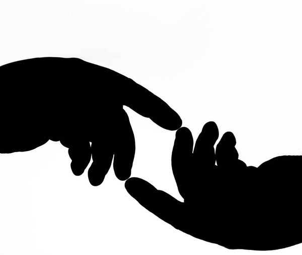 2 two men hands symbolizing union isolated on white  background. 