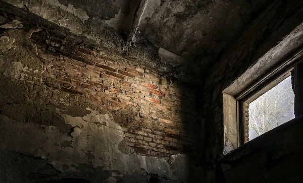 Fondo Escena Vacío Incidente Luz Una Ventana Una Pared Ladrillo —  Fotos de Stock