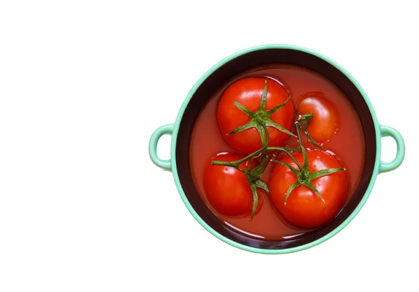 Pomodori Rossi Freschi Fila Salsa Pomodoro Isolato Sfondo Bianco Vista — Foto Stock