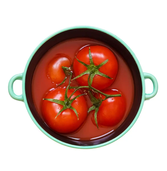 トマトソースのトマトソースの生レッドトマトは白を基調としています トップビュー — ストック写真