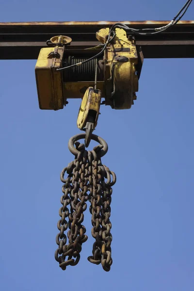 Haken Portalkran Der Kette Zum Heben Schwerer Lasten Auf Dem — Stockfoto