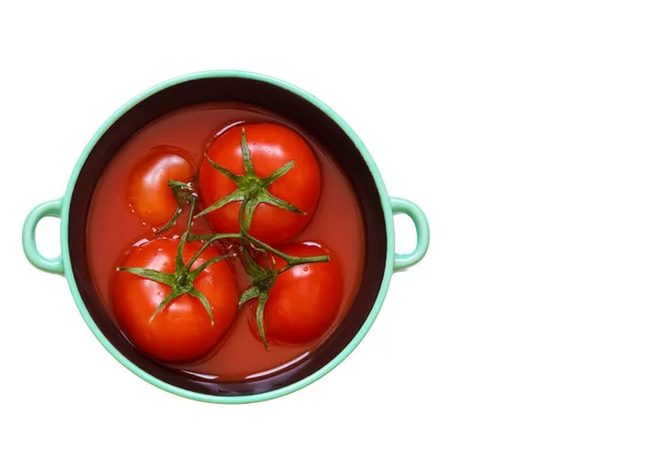 Pomodori Rossi Freschi Fila Salsa Pomodoro Isolato Sfondo Bianco Vista — Foto Stock