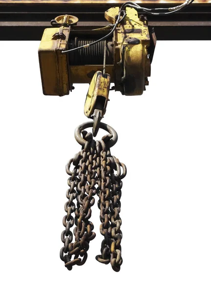 Hákový Portálový Jeřáb Řetězu Pro Zvedání Těžkých Břemen Pozadí Kovového — Stock fotografie
