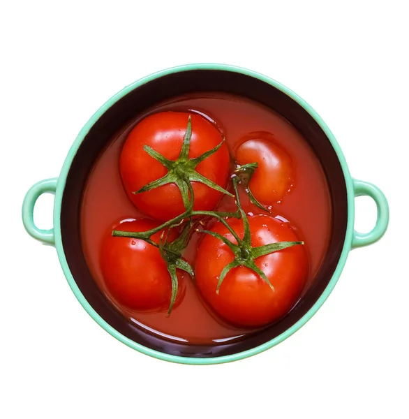 Pomodori Rossi Freschi Fila Salsa Pomodoro Isolato Sfondo Bianco Vista — Foto Stock