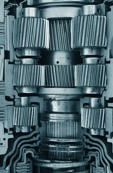 Планетарные Шестерни Внутри Автоматической Передачи Контексте Металлический Механизм Сталь Инженер — стоковое фото