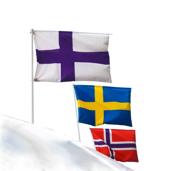 Scandinavian Flags Isolated White Background Nordic Flags Sky Flags Scandinavia — Stock Photo, Image