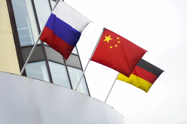 Немецкий Китайский Русский Флаги Саммит Экономического Международного — стоковое фото