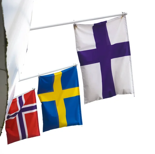 Scandinavian Flags Isolated White Background Nordic Flags Sky Flags Scandinavia — Stock Photo, Image