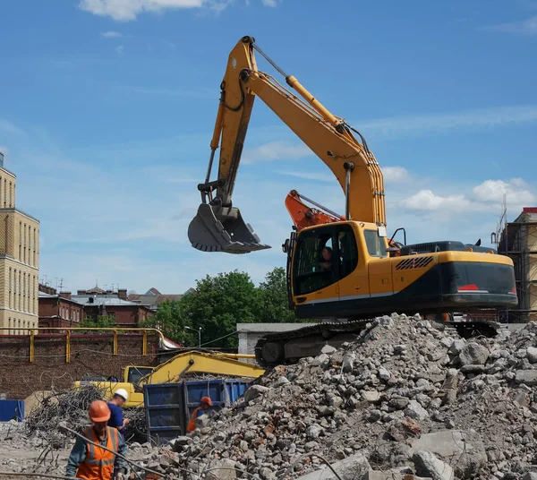 Будівельний Майданчик Вид Відро Екскаватора Жовтий Екскаватор Відерцевою Рукою Розширив — стокове фото