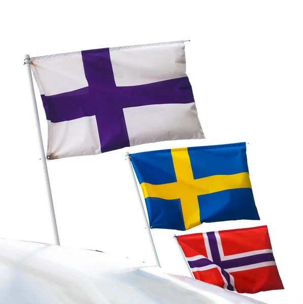Scandinavian Flags Isolated White Background Nordic Flags Sky Flags Scandinavia — Stock Photo, Image