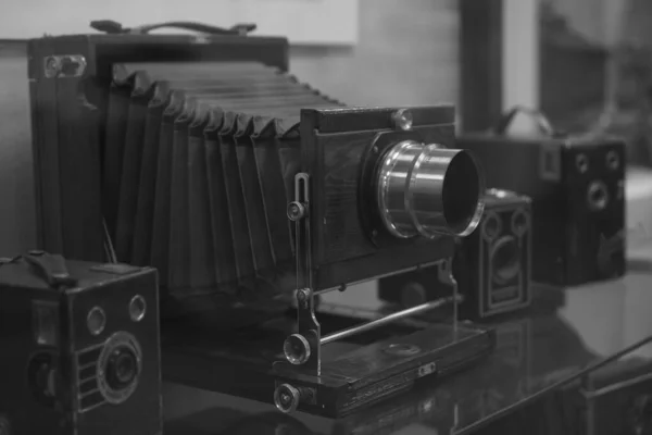 Ретро Старі Старі Ручні Плівкові Камери Приблизно 1950 Років Дерев — стокове фото