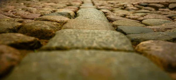 Marksten Och Solljus Gammal Gatuplan Trottoar Bakgrund Gatuplattor Europa Och — Stockfoto