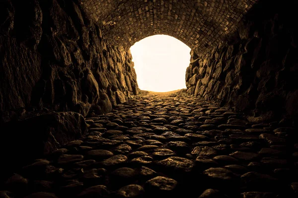 Pozadí Dlážděného Chodníku Kruhová Dlažba Světlo Konci Tunelu — Stock fotografie