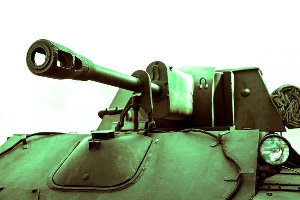 Militaire Tank Geïsoleerd Witte Achtergrond Knippad Inbegrepen Artillerie Met Eigen — Stockfoto