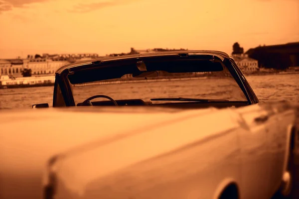 Road Trip American Classic Convertible Car Cabriolet Rétro Blanc Coucher — Photo